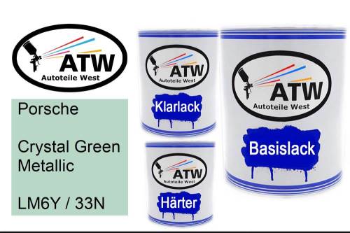 Porsche, Crystal Green Metallic, LM6Y / 33N: 1L Lackdose + 1L Klarlack + 500ml Härter - Set, von ATW Autoteile West.